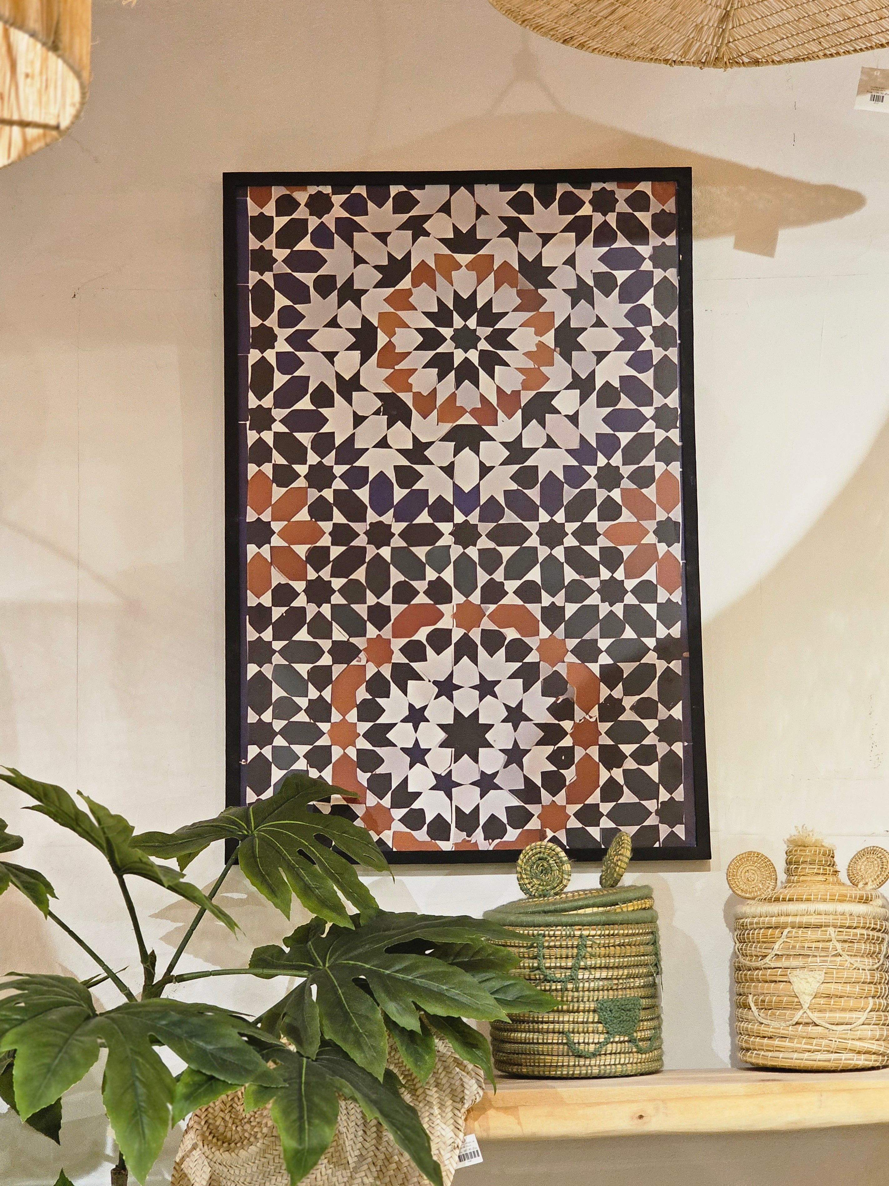 "Zellige Marocain - Tableau Mosaïque Géométrique Encadré"