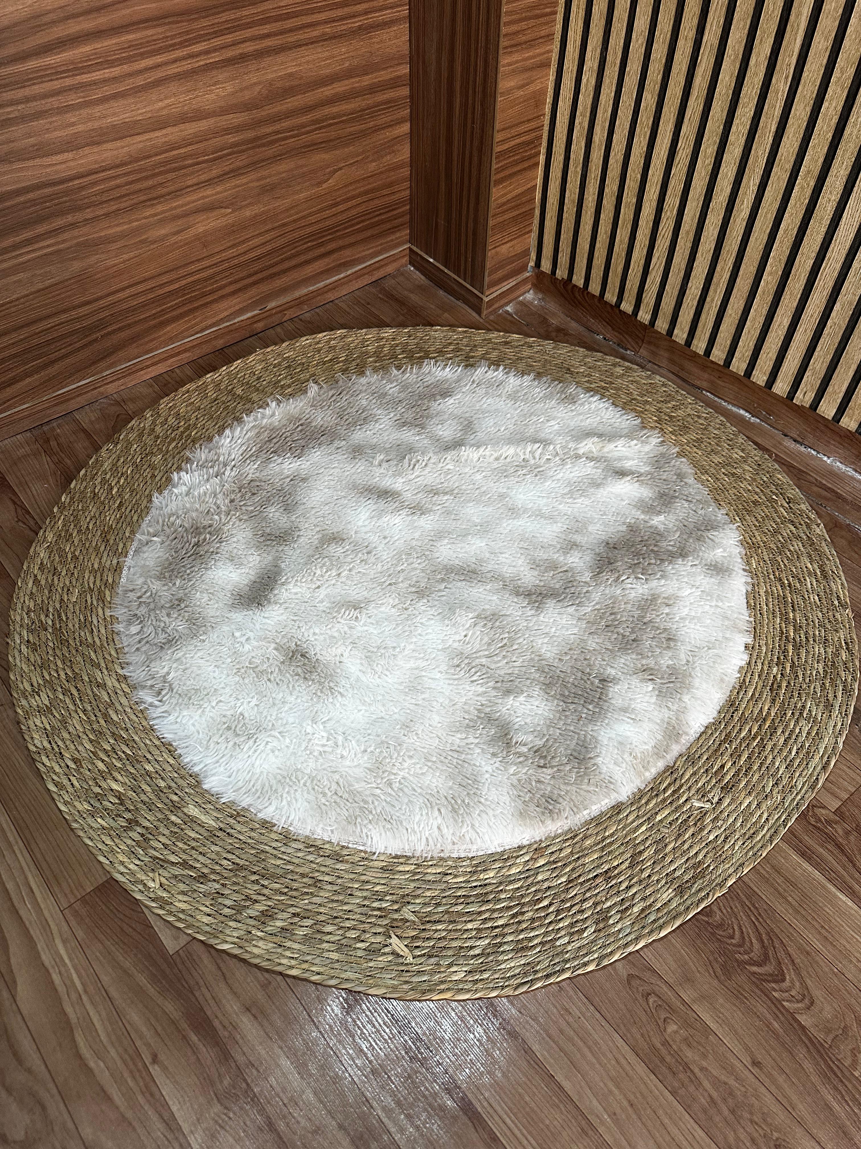 Tapis Rond fourrure blanc