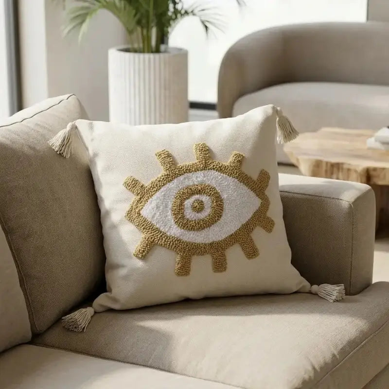 Coussin Décoratif Artisanal en Relief avec Pompons